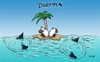 Cartoon: Dilemma (small) by Belzebub tagged dilemma,die,lämmer,wortwitz,haie,sharks,shark,sheep,schafe,schaf,lamb,lamm,insel,island