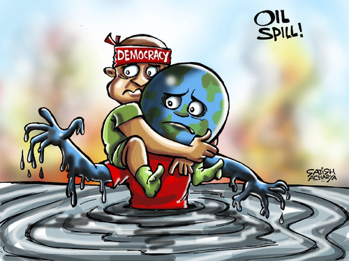 Cartoon: World Oil Crisis (medium) by Satish Acharya tagged arab,world,libya,gaddafi,oil,crisis