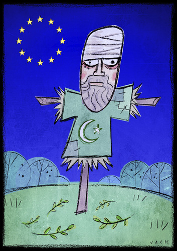 Cartoon: bogeys (medium) by Giacomo tagged europe,islamism,antiislamic,terrorism,peace,discrimination,non,refugees,koran,giacomo,cardelli