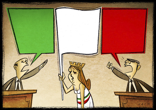 Cartoon: Italian Politic (medium) by Giacomo tagged italy,policy,green,white,red,flag,nation,unit,patriotism,right,left,fascism,communism,giacomo,cardelli