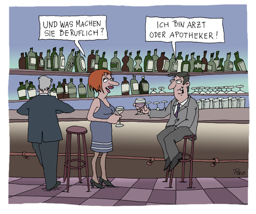 Cartoon: Arzt oder Apotheker (medium) by POLO tagged arzt,apotheker,bar,mann,frau,anmache,arzt,apotheker,bar,mann,frau,anmache