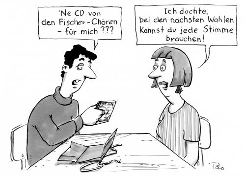 Cartoon: CD für Kandidaten (medium) by POLO tagged europa,wahl,cd,fischer,chöre,geschenk,cartoon,cartoons,europawahlen,wahl,eu,cd,fischer,chöre,stimmen,anhänger