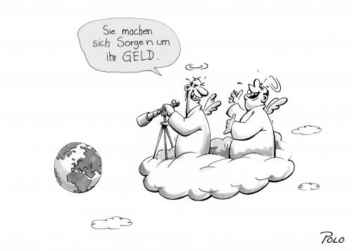 Cartoon: Geldsorgen? (medium) by POLO tagged finanzkrise,geld,engel,lachen,finacial,crisis,erde,welt,earth,world,angel,angels,finanzkrise,wirtschaftskrise,geld,finanzen,weltwirtschaftskrise,sorgen,kummer,geldsorgen,engel,schadenfreude,erde,himmel