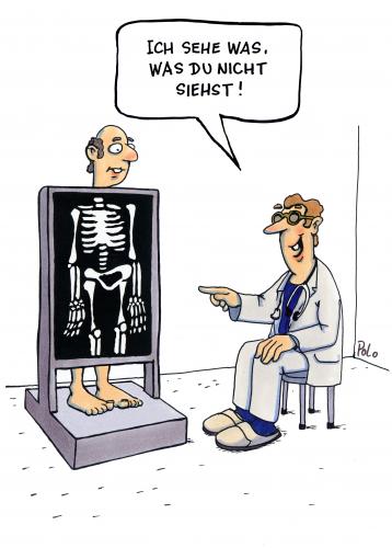 Cartoon: Ich sehe was... (medium) by POLO tagged arzt,röntgen,spiel,arzt,untersuchung,praxis,patient,gesundheit,doktor,ergebnis,diagnose,röntgen,röntgenbild,skelett,nackt,knochen,medizin,sehen,spiel,kinderspiel,spielen,kindheit