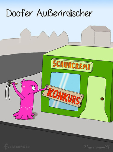 Cartoon: DOOFER AUSSERIRDISCHER (medium) by Frank Zimmermann tagged doof,ausserirdischer,alien,hammer,shop