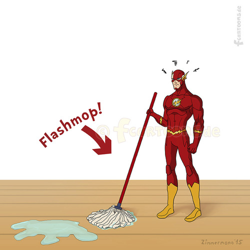 Cartoon: Flashmop (medium) by Frank Zimmermann tagged flashmop,flash,flashmob,dc,comics,cartoon,pun,wischen,sauber,putzfrau