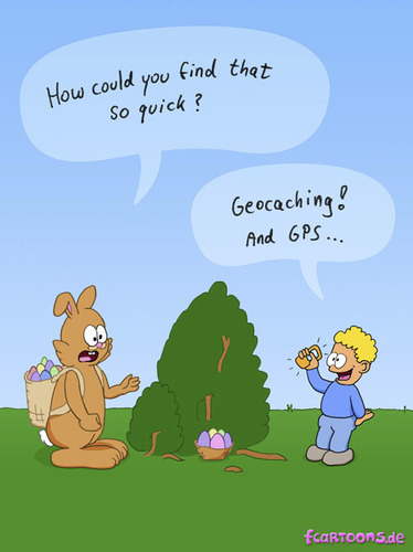 Cartoon: GPS (medium) by Frank Zimmermann tagged gps,easter,bunny,boy,geo,geocache,eggs,geocaching,nest,bush,fcartoons,cartoon