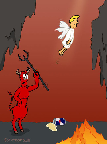 Cartoon: HELL (medium) by Frank Zimmermann tagged höhle,feuer,rot,cartoon,dreizack,dose,bull,red,teufel,hölle,engel,angel,devil,hell