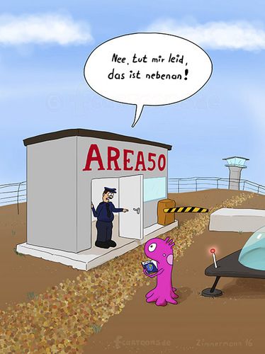 Cartoon: nebenan (medium) by Frank Zimmermann tagged nebenan,next,door,alien,area51,area,usa,ufo,tower,überwachung,security
