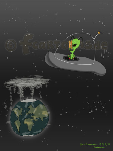 Cartoon: WASTED EARTH (medium) by Frank Zimmermann tagged wasted,earth,erde,planet,öko,ökologie,alien,außerirdischer,grün,green,raumschiff,weltall,space,klammer,wäscheklammer