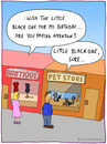 Cartoon: THE LITTLE BLACK ONE (small) by Frank Zimmermann tagged little,black,one,cartoon,skunk,shop,man,woman,store,pet,listen,buy,windows,boutique,dress,pink,misunderstanding,birthday,geburtstag,tier,kleid