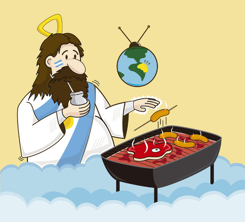 Cartoon: Dios Argentino (medium) by PAICHE tagged grill,cartoon,mate,dios,argentina