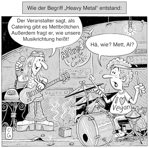 Cartoon: Häwiemettal (medium) by Oliver Gerke tagged heavy,metal,vegan,mett,musikrichtung,musikgenre,fleisch