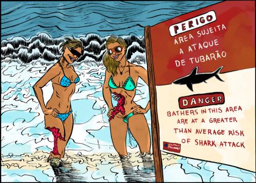 Cartoon: Shakataka (medium) by alexdantas tagged recife,shark,attack,girls,bikini