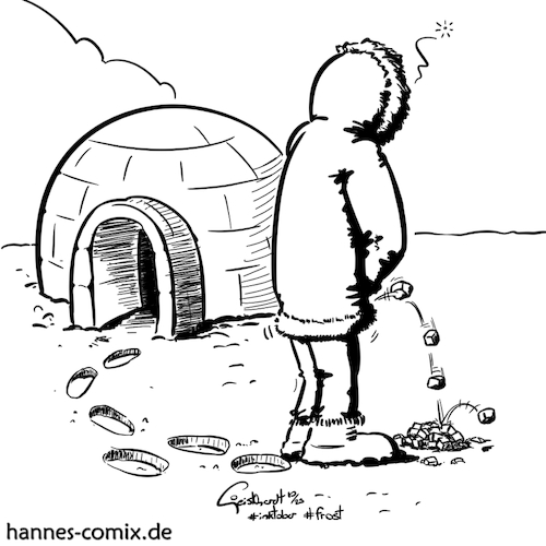 Cartoon: frosty (medium) by Hannes tagged arctic,frost,winter,ice,icecube,eiswürfel,pinkeln,eis,cold,kalt,schnee,snow,pee,toi