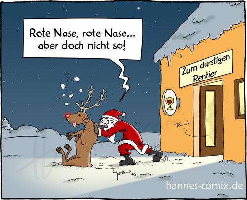 Cartoon: Kneipentier (medium) by Hannes tagged weihnachten,xmas,rentier,rotenase,weihnachtsmann,kneipe,rudolph,alkohol