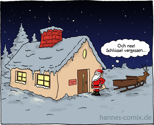 Cartoon: Schlüssel vergessen (medium) by Hannes tagged merryxmas,schöneweihnachten,schlüsselvergessen,ausgesperrt,weihnachten,xmas,weihnachtsmann,schornstein