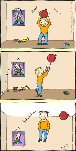Cartoon: statische Experimente (medium) by Hannes tagged luftballon,junge,kind,statische,aufladung,clown,ballon,experiment,kinderzimmer