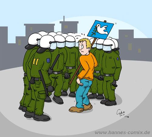 Cartoon: Störenfried (medium) by Hannes tagged polizei,demonstrant,demonstration,peace,friedenstaube