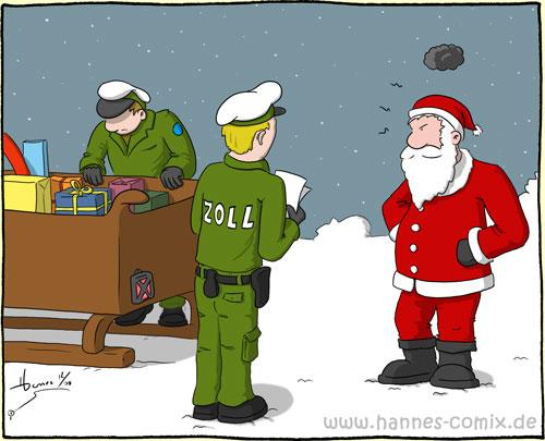 Cartoon: Zollkontrolle (medium) by Hannes tagged weihnachten,zoll,kontrolle,weihnachtsmann,schlitten,geschenke,winter