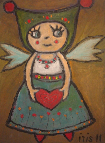 Cartoon: I give you my heart (medium) by iris lydia tagged geschenk,gift,liebe,engel,angel,herz,heart,love