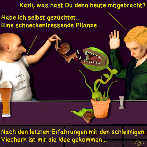 Cartoon: Bargespräche Schnecken (medium) by PuzzleVisions tagged puzzlevisions,bargespraeche,bar,talks,fleischfressende,pflanze,schnecke,snail
