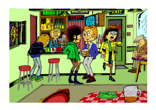 Cartoon: Another Saturday Night (medium) by Marty Street tagged bar,scene,retro