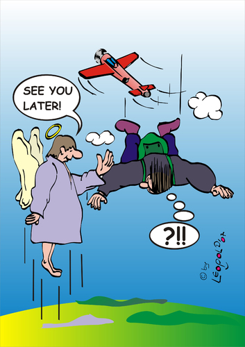 Cartoon: See you later (medium) by Leopold tagged engel,fallschirmspringer,fallschirm,himmel,tod,sprung,flugzeug