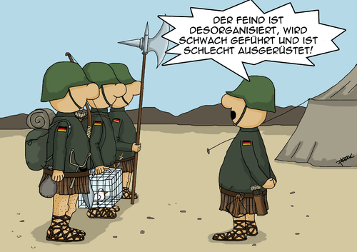 Cartoon: Bundeswehr 2014 (medium) by pierre-cda tagged bundeswehr,armee,soldat,krieg,auslandseinsatz,ausrüstung,waffen,zustand