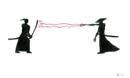 Cartoon: Samurai Fight (medium) by uharc123 tagged samurai,sword,warrior,fight,force,fire,blood