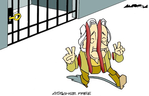 Cartoon: Assange free (medium) by Amorim tagged julian,assange,wikileaks,freedom,of,press,julian,assange,wikileaks,freedom,of,press