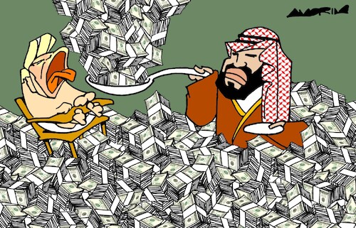 Cartoon: Baby food (medium) by Amorim tagged trump,saudiarabia,mohammedbinsalman,trump,saudiarabia,mohammedbinsalman