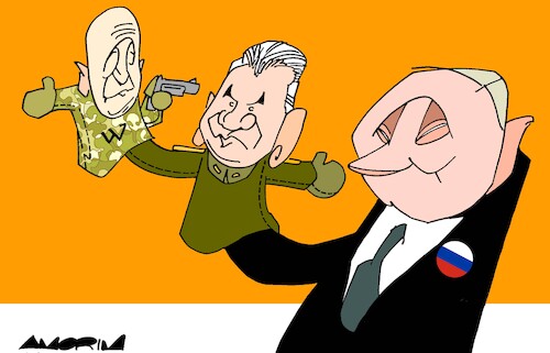 Cartoon: Chain of command (medium) by Amorim tagged prigojin,choigu,putin,russia,wagner,prigojin,choigu,putin,russia,wagner