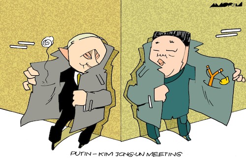 Cartoon: Commercial exchanges (medium) by Amorim tagged putin,kim,jongun,ukraine,putin,kim,jongun,ukraine