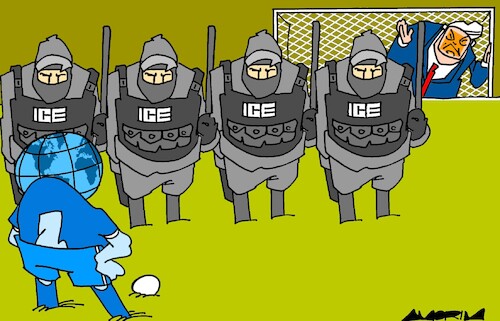 Cartoon: Defense barrier (medium) by Amorim tagged trump,ice,fifaworldcup2026,trump,ice,fifaworldcup2026