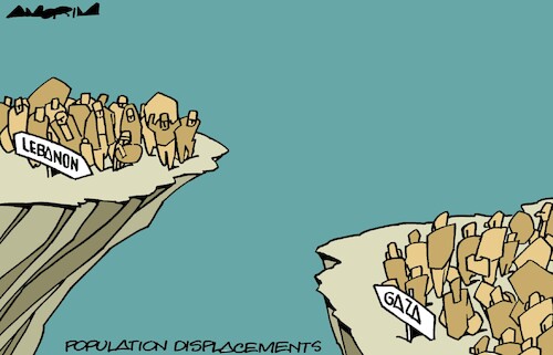 Cartoon: Displacements (medium) by Amorim tagged israel,gaza,lebanon,israel,gaza,lebanon