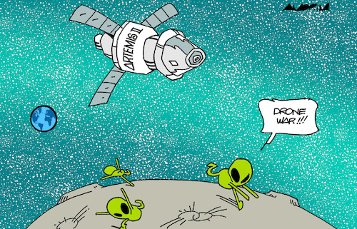 Cartoon: Drone wars (medium) by Amorim tagged nasa,moon,dronewars,nasa,moon,dronewars