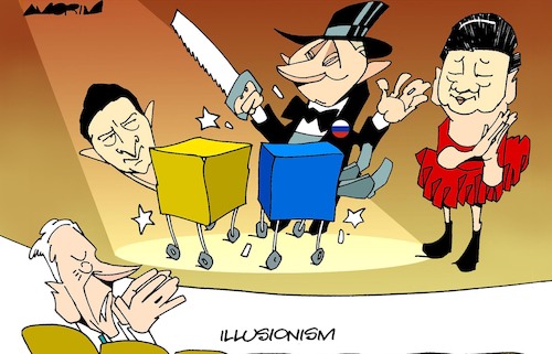 Cartoon: Illusionism (medium) by Amorim tagged biden,zelensky,putin,xijinping