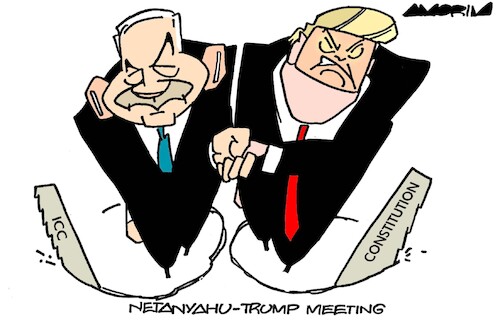 Cartoon: Meeting (medium) by Amorim tagged trump,us,constitution,netanyahu,icc,trump,us,constitution,netanyahu,icc