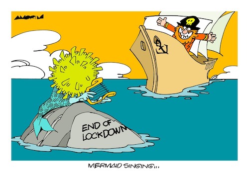 Cartoon: Mermaids (medium) by Amorim tagged mermaids,pandemic,lockdown