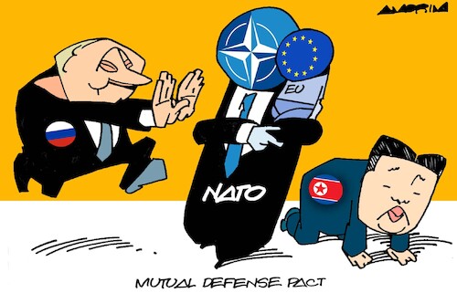Cartoon: Mutual cooperation (medium) by Amorim tagged nato,putin,kim,jong,un,eu,nato,putin,kim,jong,un,eu