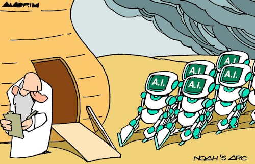 Cartoon: Noah Ark (medium) by Amorim tagged artificialintelligence,security,jobs,humanity,artificialintelligence,security,jobs,humanity
