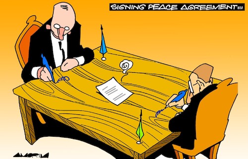 Cartoon: Peace talks (medium) by Amorim tagged war,peacedeal,ceasefire,war,peacedeal,ceasefire