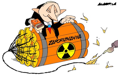 Cartoon: Playing with fire (medium) by Amorim tagged nuclear,plant,putin,ukraine,nuclear,plant,putin,ukraine