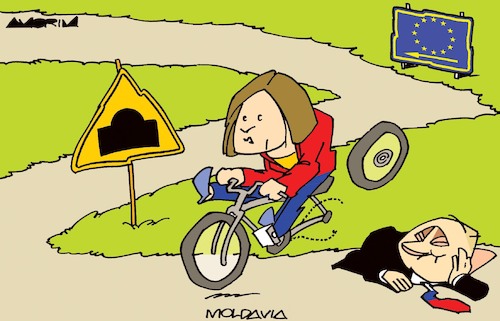 Cartoon: Speed bump (medium) by Amorim tagged moldavia,russia,eu,maia,sandu,moldavia,russia,eu,maia,sandu