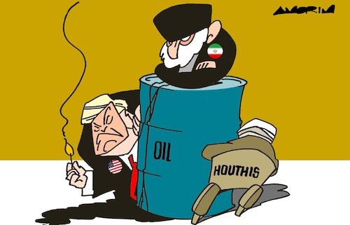 Cartoon: Trump warns Iran (medium) by Amorim tagged trump,iran,houthis,trump,iran,houthis