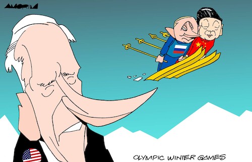 Cartoon: Freestyle skiing (medium) by Amorim tagged biden,putin,xijinping