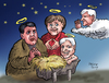 Cartoon: Heilige Familie (small) by thomasvelte tagged weihnachten,christmas,gabriel,merkel,seehofer,heilige,familie,christkind,krippe