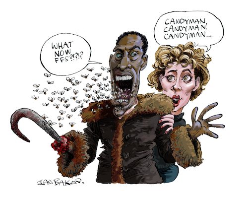 Cartoon: Candyman (medium) by Ian Baker tagged candyman,horror,myth,legend,urban,tony,todd,virginia,madsen,1990s,1992,hand,hook,amputated,bees,swarm,helen,clive,barker,racism,slave,killer,paranormal,scary,ian,baker,cartoonist,cartoon,caricature,film,movie,parody,satire,comedy