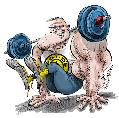 Cartoon: Golds Gym (medium) by Ian Baker tagged golds,gym,exercise,health,weights,weight,lifting,ian,baker,cartoon,caricature,gag,comic,parody,satire